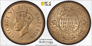1939(B) Rupee SW-9.13 Reeded Edge MS63