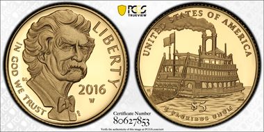 2016-W $5 Mark Twain PR70DCAM