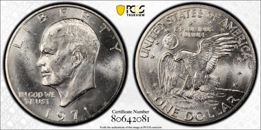 1971-S $1 FS-401, Peg Leg MS64