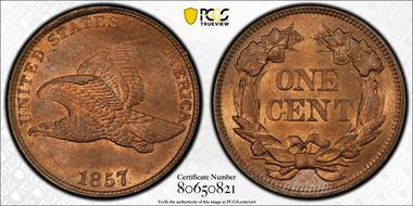 1857 1C Flying Eagle MS65