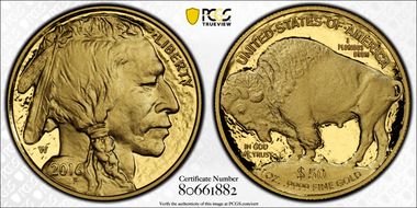 2016-W $50 Am. Buffalo 10th Anniv. First Strike .9999 Fine Gold PR70DCAM