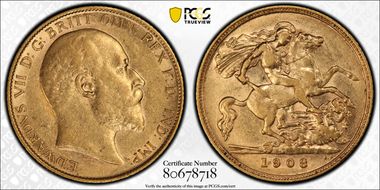 1908-P 1/2 Sov S-3976B AU53