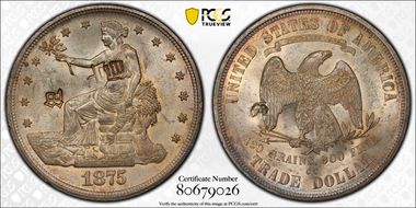 1875-CC T$1 Type-I/I Chopmarked MS63