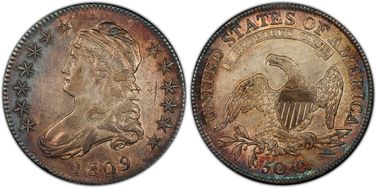 1809 50C Overton 108, III Edge XF40