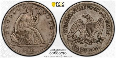 1865-S 50C WB-3 Small Thin S XF40