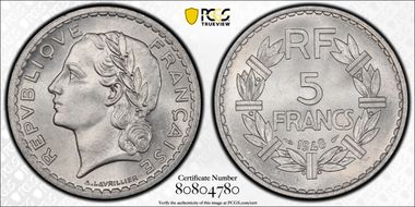 1948 5 Fr Gad-766a 9 ouvert MS65