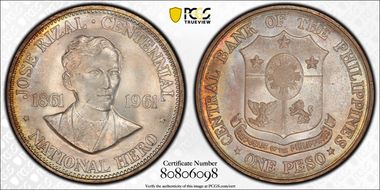 1961 Peso Dr. Jose Rizal KM-192  Ag MS65