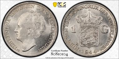 1944-P Gulden Sch-1055 Acorn KM-161.2  Ag MS63
