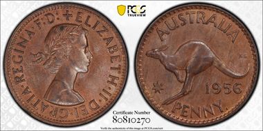 1956 Y. (p) 1D Melbourne obverse MS62BN