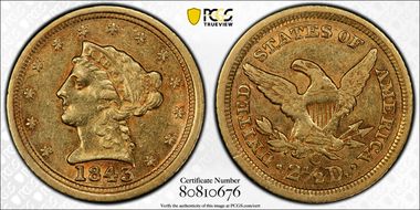 1843-C $2.50 Large Date AU50