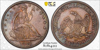 1842-O 50C WB-9 Medium Date XF45