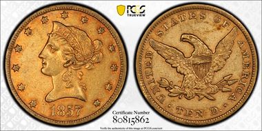 1857 $10 AU50