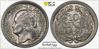 1944-P 10C Acorn privy mark KM-163  Ag MS64