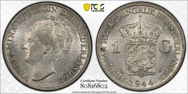 1944-P Gulden Sch-1055 Acorn KM-161.2  Ag AU55