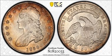 1836 50C Lettered Edge AU55