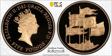 1996 £5 S-L3 Elizabeth II Birthday Au PR69DCAM