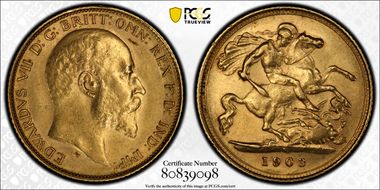 1903-S 1/2 Sov S-3977A AU55