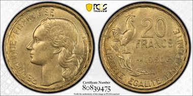 1950 20 Fr G. Guiraud - 4 faucilles Gad-865 F-402 MS64