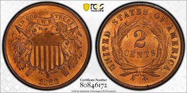 1868 2C MS66RD