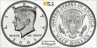 2001-S 50C Silver PR70DCAM