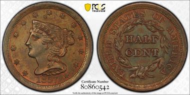 1857 1/2C MS64RB