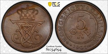1907 VBP GJ 5 Øre MS64BN