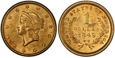 1849 G$1 Open Wreath MS62