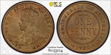 1920 /./  1D Dot above bottom scroll Indian obverse MS63BN