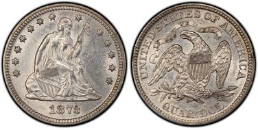 1873 25C Closed 3 AU58