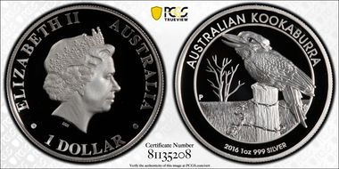 2016-P $1 Kookaburra Ag High Relief PR70DCAM