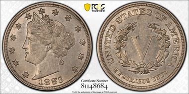 1883 5C No CENTS AU58