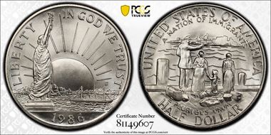 1986-D 50C Statue Of Liberty MS70