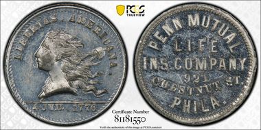 (1876) Token Pa-Ph 316 White Metal Penn Mutual Life Ins. Company MS62