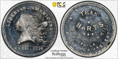 (1876) Token Pa-Ph 950 White Metal Hart's MS64