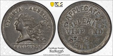 (1876) Token Pa-Ph 830 White Metal Applegate's Galleries AU58