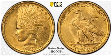 1907 $10 Indian MS62