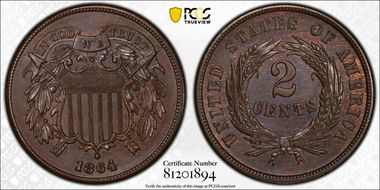 1864 2C Large Motto MS65BN
