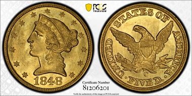 1848-C $5 MS64+