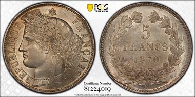 1870-K M 5 Fr Gad-742 F-332 M-4:00  Sans serif MS62