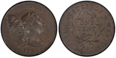 1794 1C Head of 1793 S-18b, Double Chin AU58+ BN