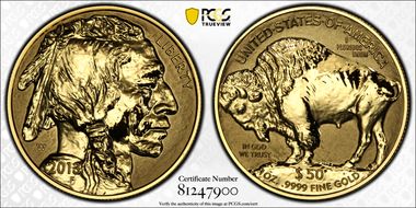 2013-W $50 American Buffalo Rev PR 100th Anniversary .9999 Fine Gold PR70