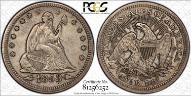 1853 25C Arrows and Rays XF40