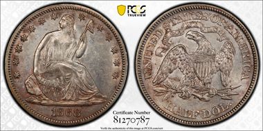 1868 50C WB-1 High Date AU55
