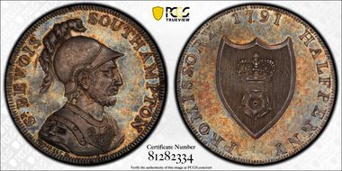 1791 Tk 1/2D DH-89b Hampshire, Portsmouth Silver MS64