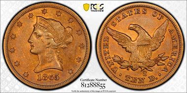 1865-S $10 865/Inverted 186 AU53