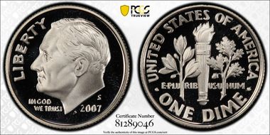 2007-S 10C Silver PR69DCAM