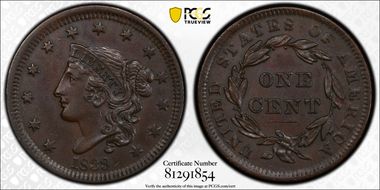 1839 1C N-3 Head of 1838 AU55BN