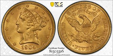 1904 $5 MS66+