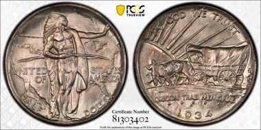 1934-D 50C Oregon MS66+