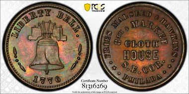 (1876) Token Pa Ph-901A Copper Fries Malseed & Hawkins MS62BN